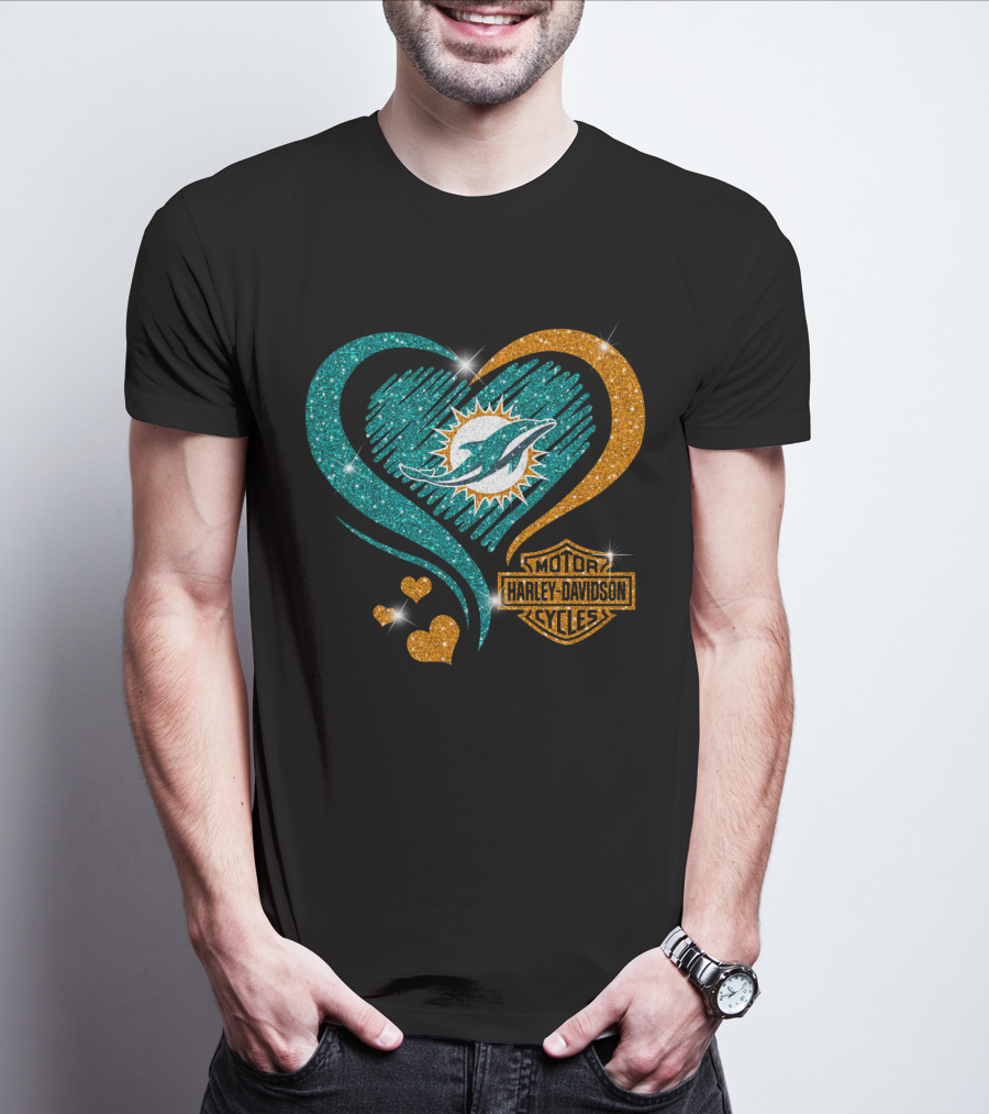 Miami Dolphins Harley Davidson Heart T-Shirt