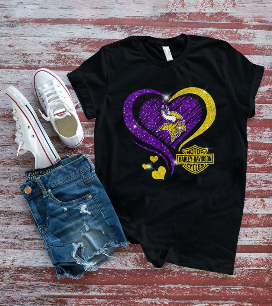 Minnesota Vikings Harley Davidson Heart T-Shirt