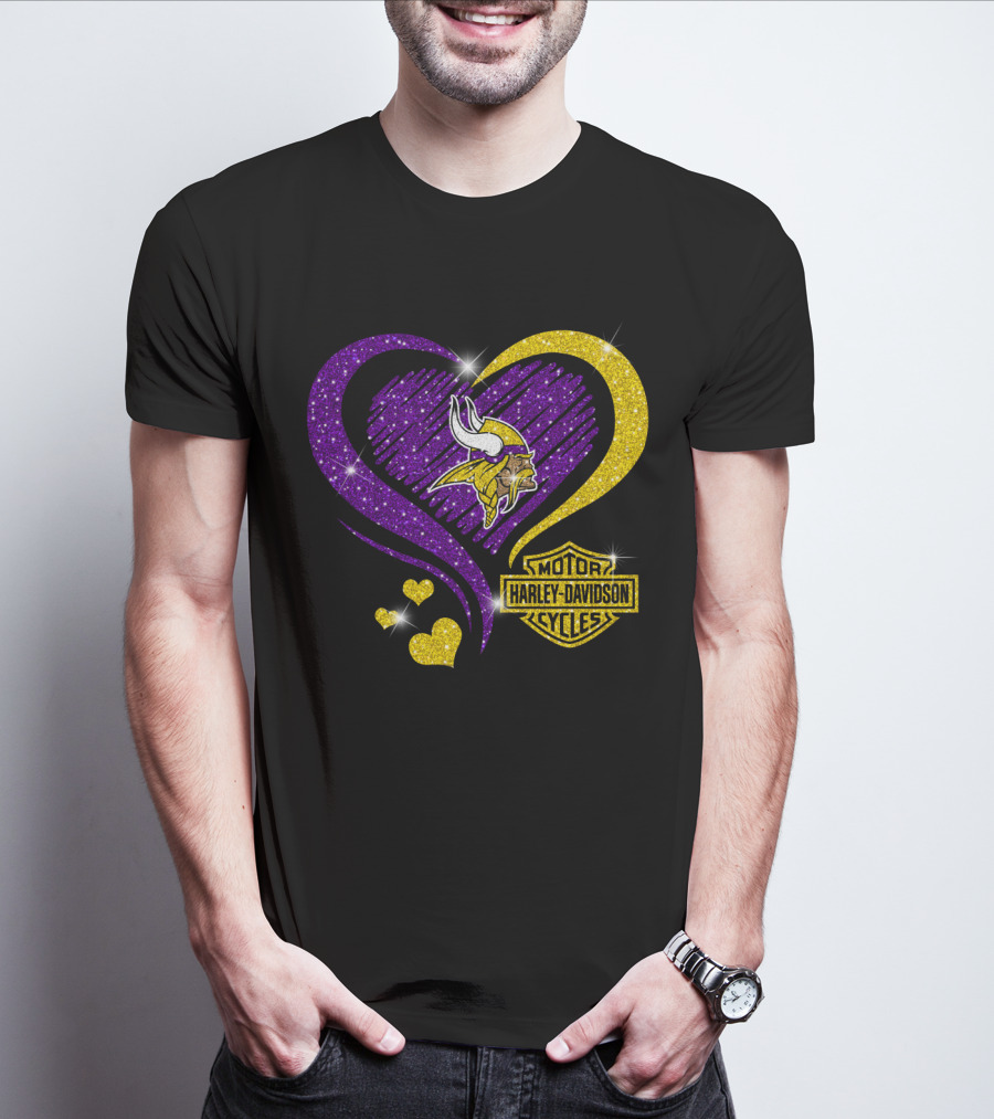 Minnesota Vikings Harley Davidson Heart T-Shirt