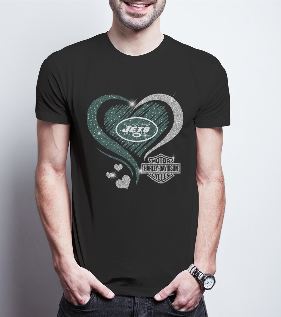 New York Jets Harley Davidson Heart T-Shirt