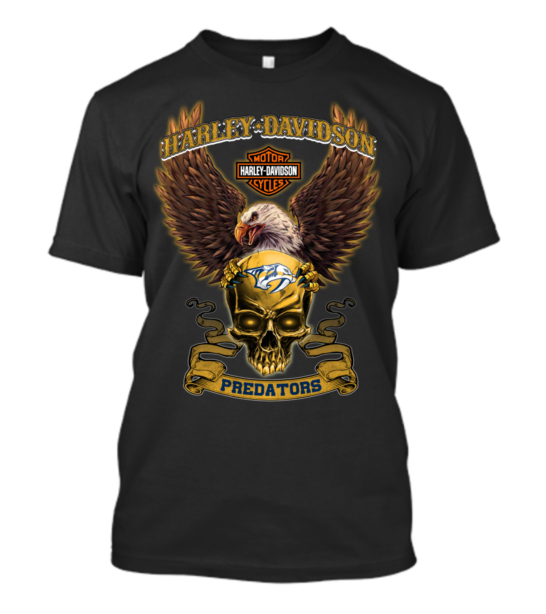 Harley Davidson Predators Nashville Motor Cycles Eagle Skull T-Shirt