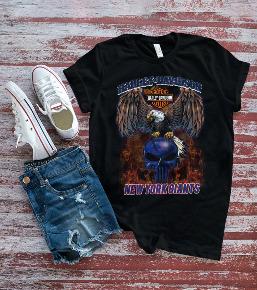 Harley Davidson Eagle New York Giants Skull Nfl Football T-Shirt