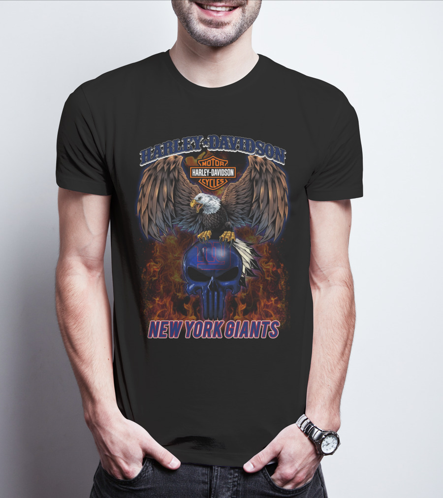 Harley Davidson Eagle New York Giants Skull Nfl Football T-Shirt
