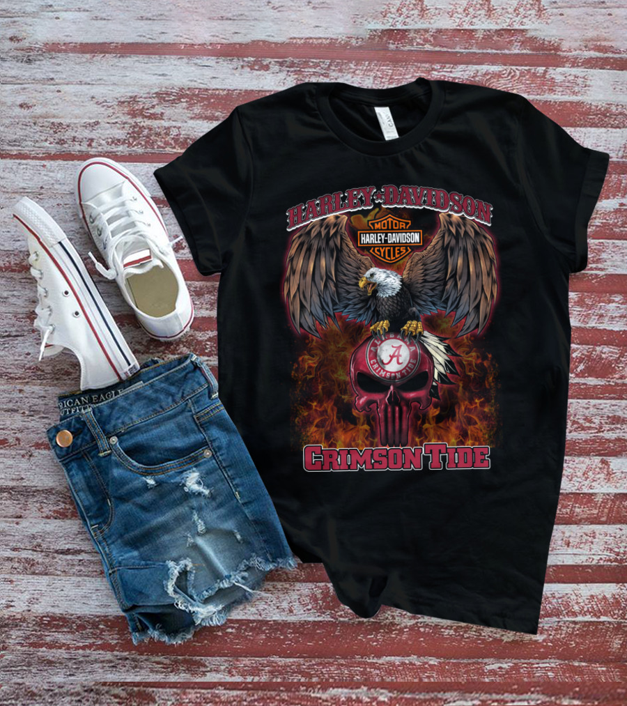 Harley Davidson Crimson Tide Eagle Skull Hd T5M1 Alabama T-Shirt