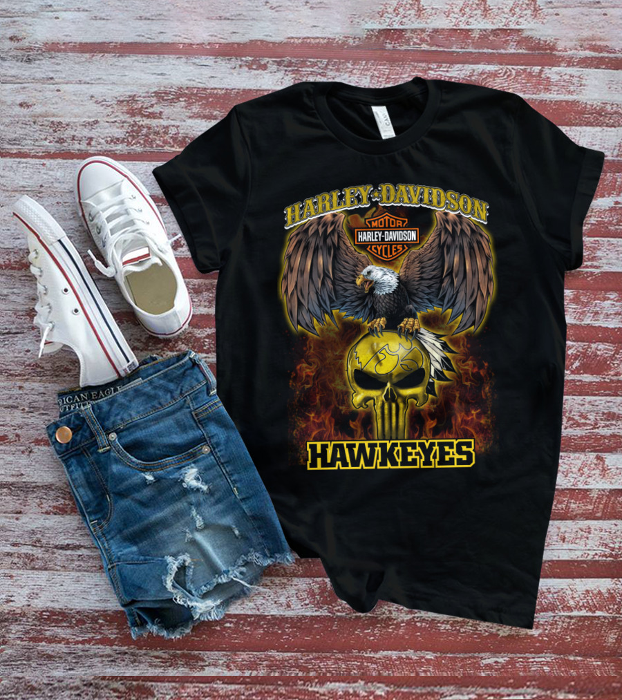 Harley Davidson Hawkeyes Eagle Skull Flame T-Shirt