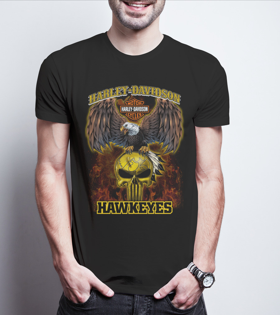 Harley Davidson Hawkeyes Eagle Skull Flame T-Shirt