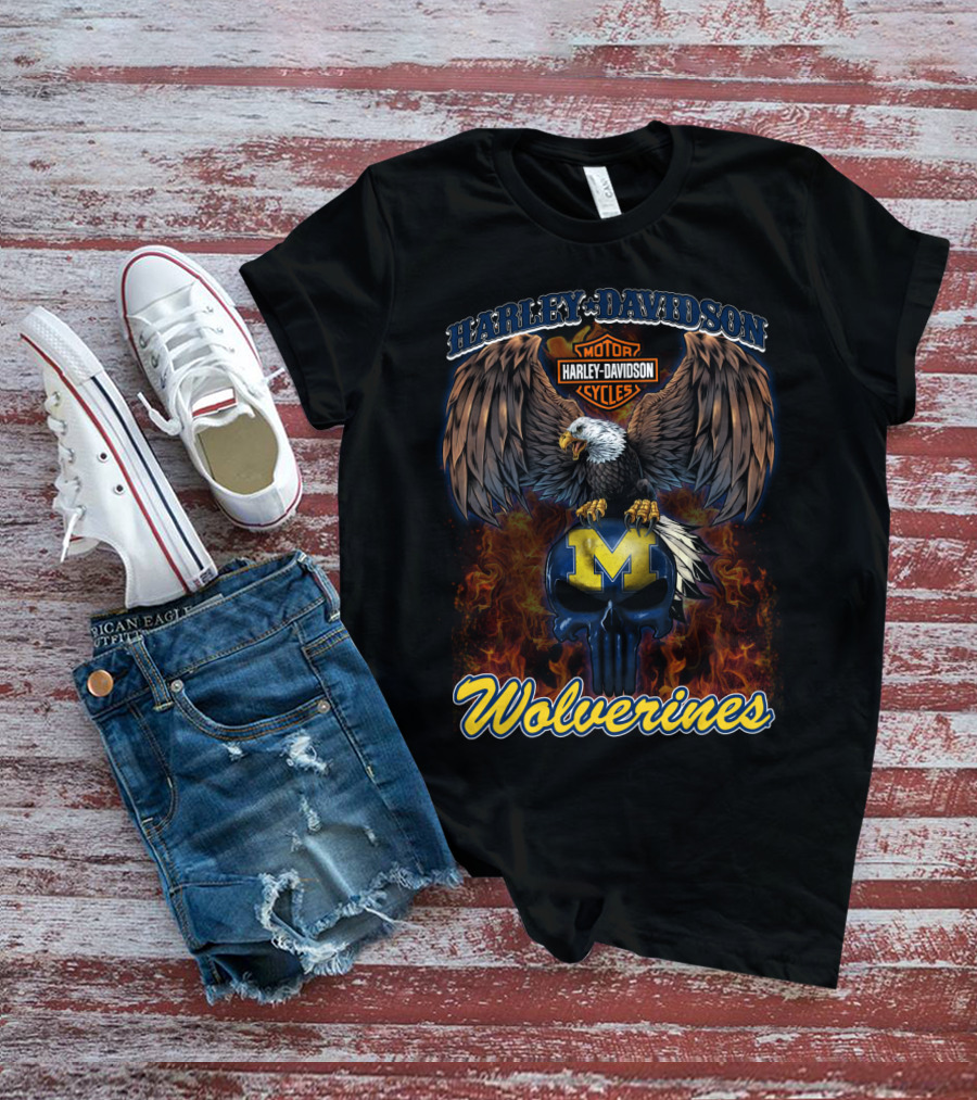 Harley Davidson Motor Cycles Eagle Michigan Wolverines T-Shirt
