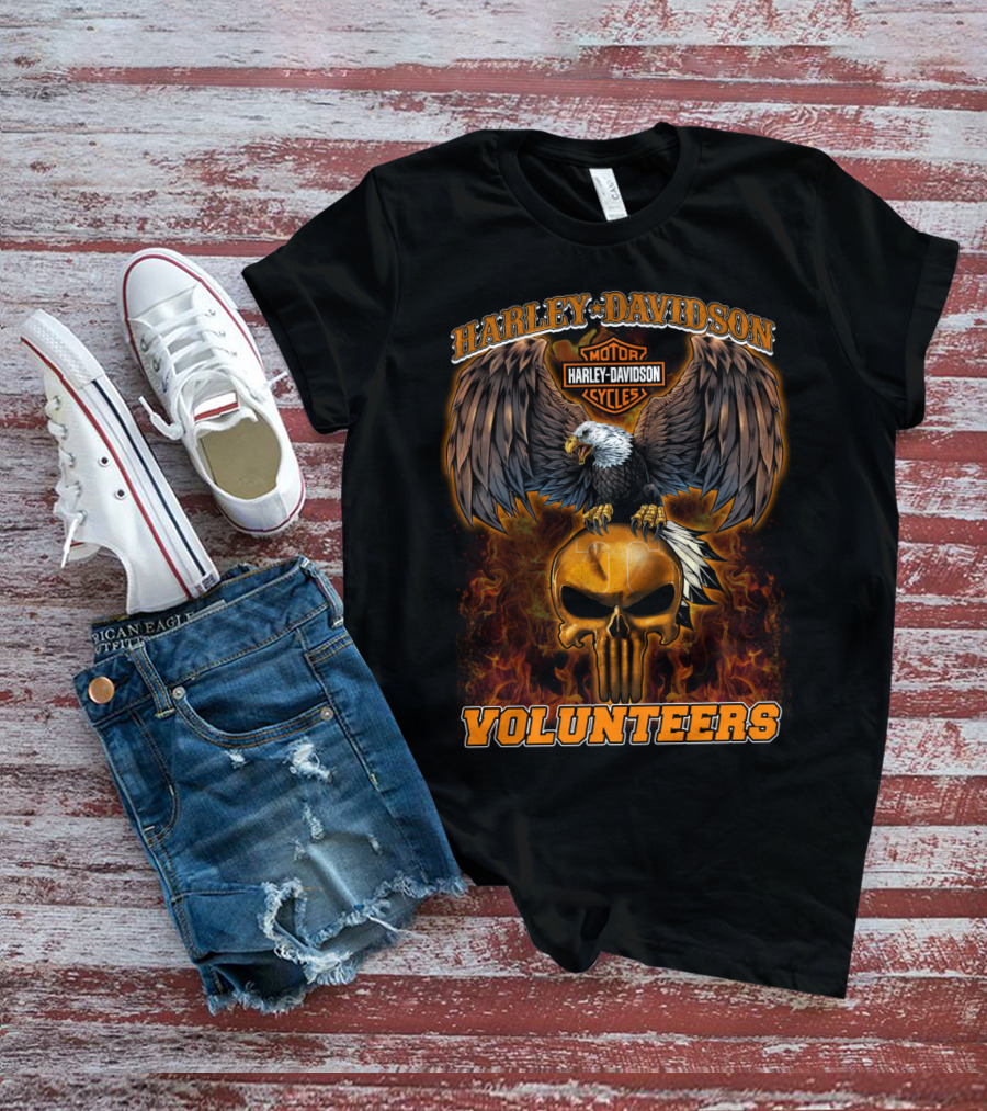 Harley Davidson Motor Cycles Eagle Flame Tennessee Volunteers T-Shirt