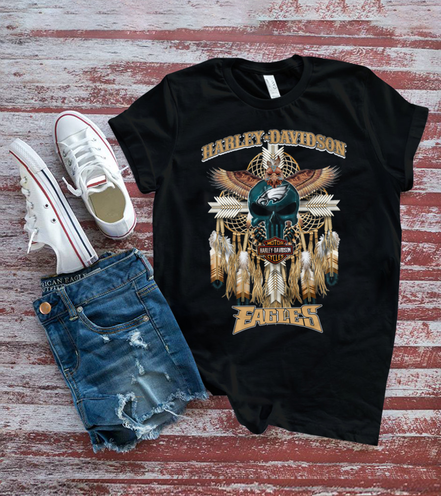 Harley Davidson Motor Cycles Eagles Philadelphia Native Dreamcatcher Feathers T-Shirt