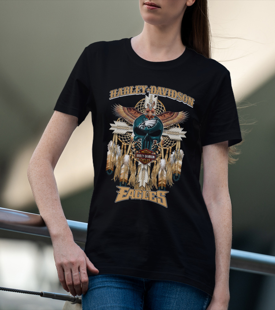 Harley Davidson Motor Cycles Eagles Philadelphia Native Dreamcatcher Feathers T-Shirt