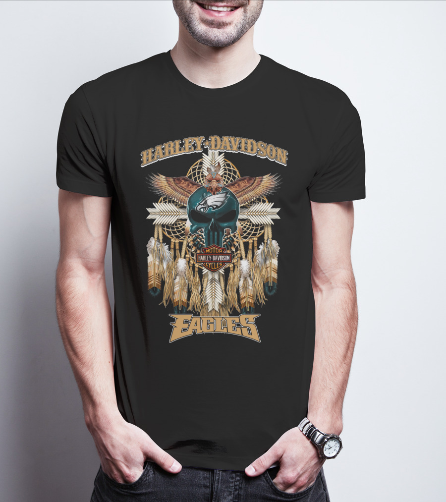 Harley Davidson Motor Cycles Eagles Philadelphia Native Dreamcatcher Feathers T-Shirt