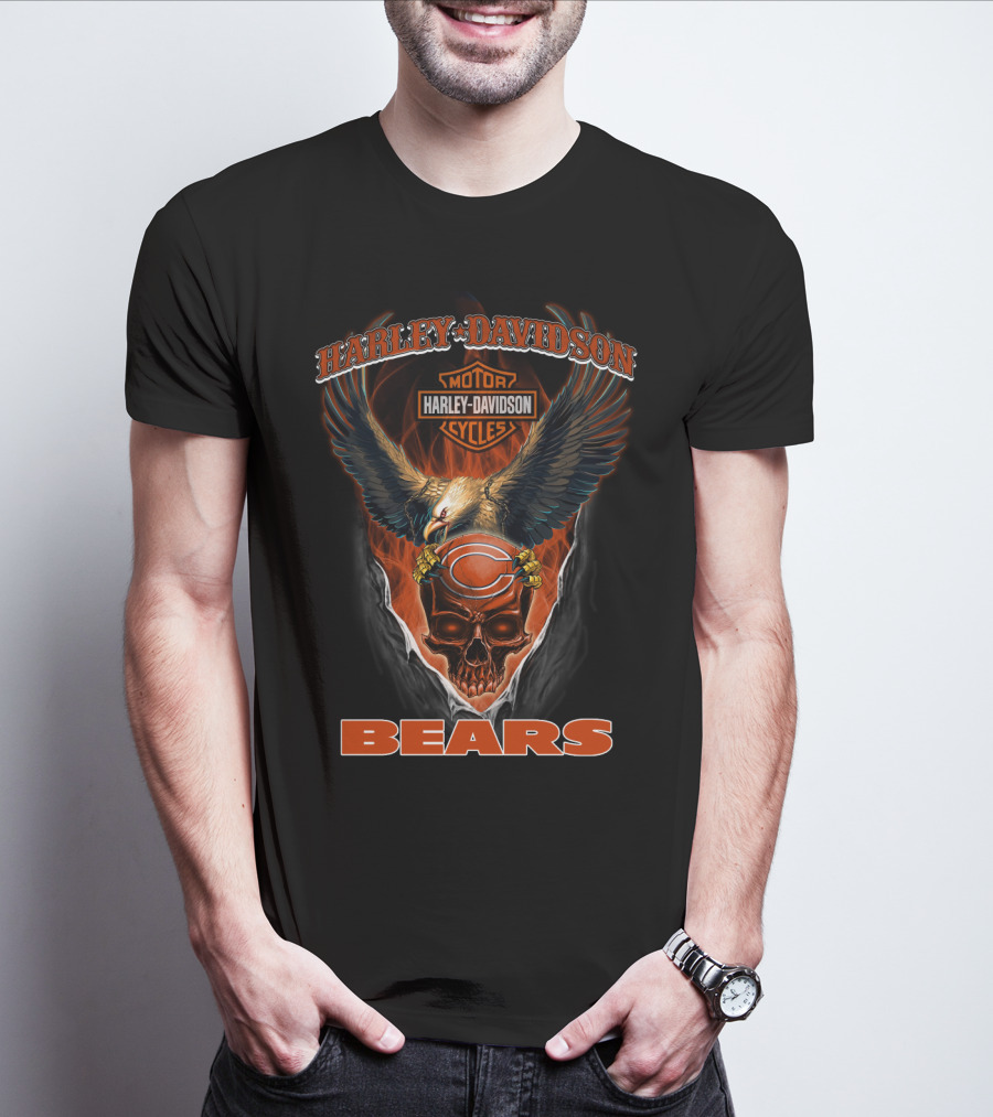Harley Davidson Chicago Bears Skull Eagle Motor Cycles T-Shirt
