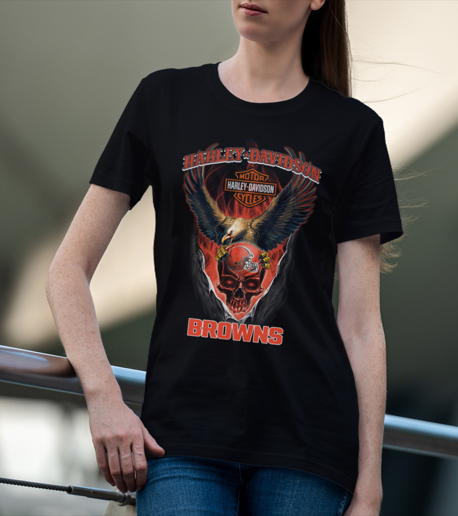 Harley Davidson Motor Cycles Eagle Cleveland Browns T-Shirt