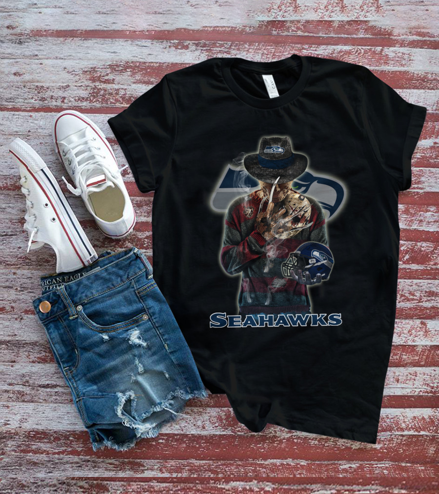 Seattle Seahawks Freddy Krueger Crossover With Helmet T-Shirt