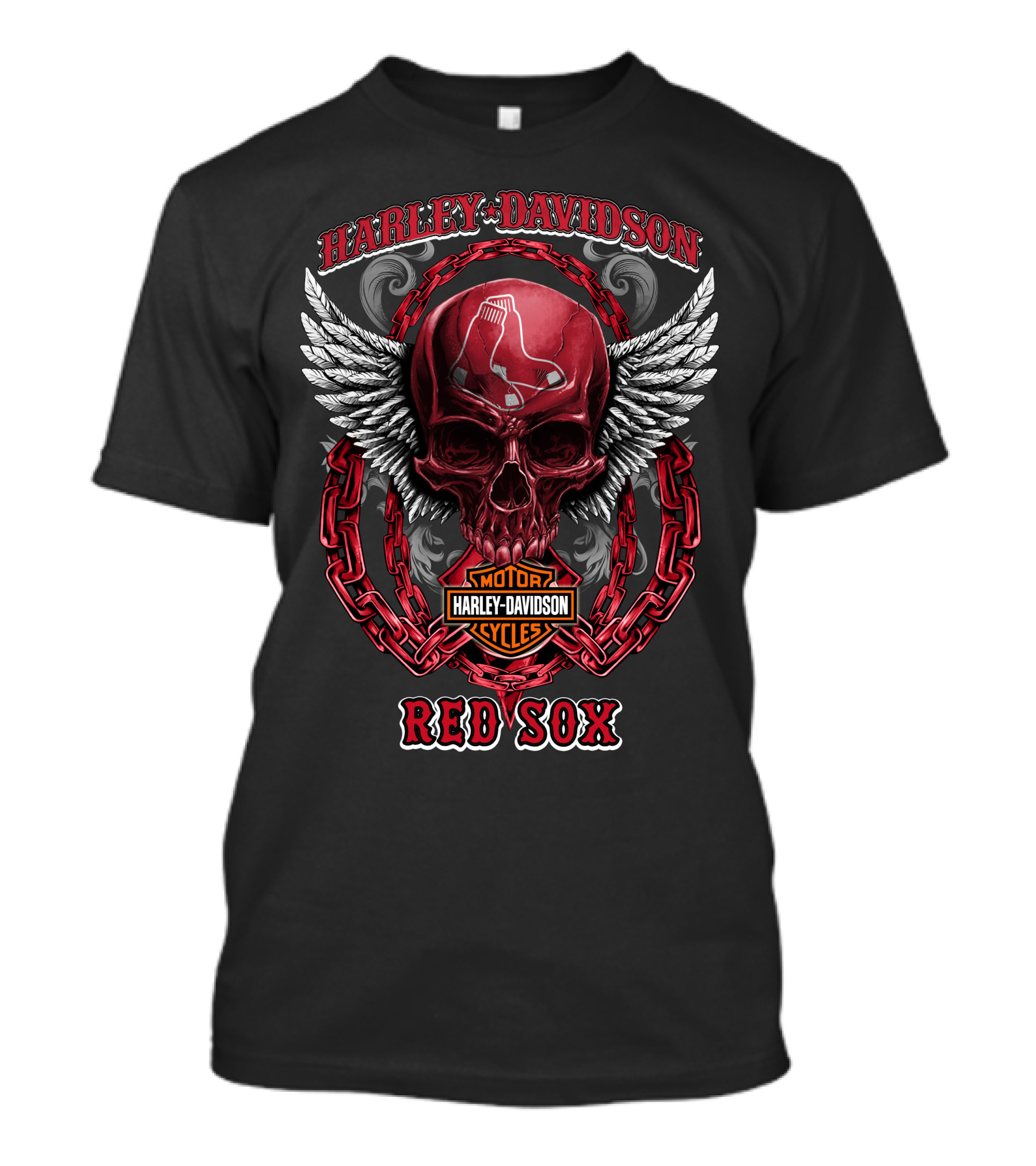 Harley Davidson Boston Red Sox Skull And Wings T-Shirt
