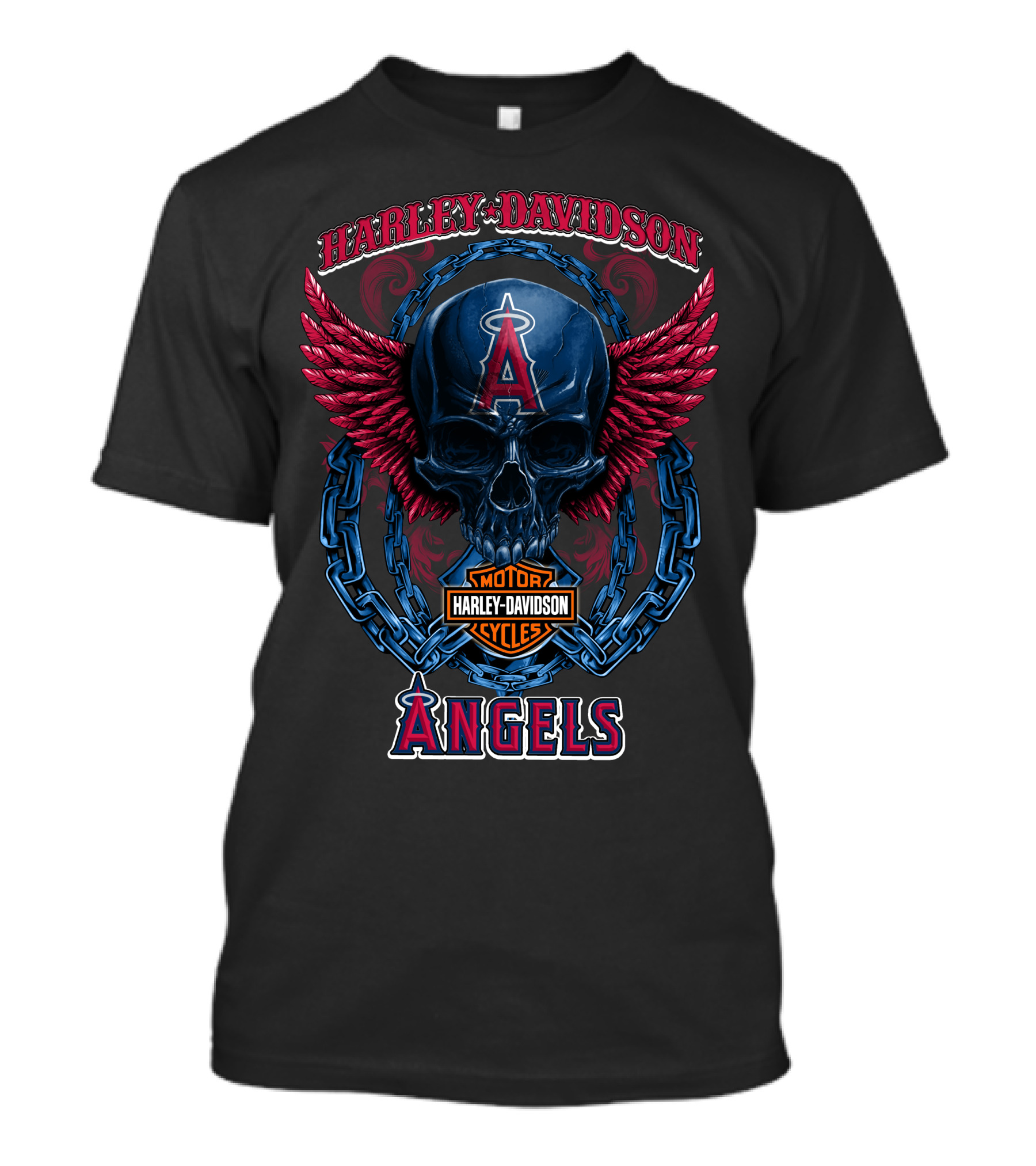 Harley Davidson Motorcycles Los Angeles Angels Skull Wings T-Shirt