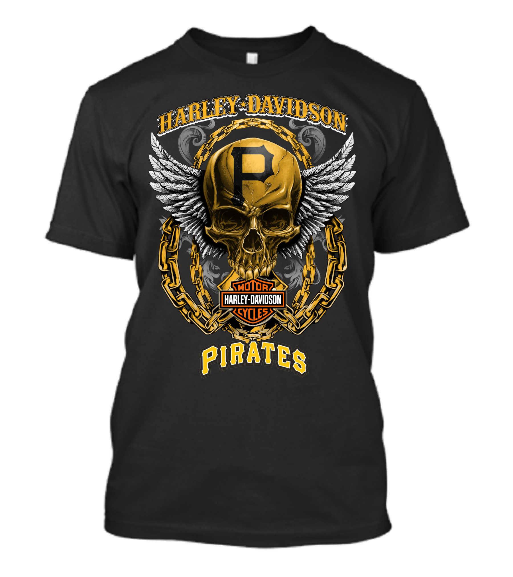 Harley Davidson Pirates Skull With Wings And Chain T-Shirt