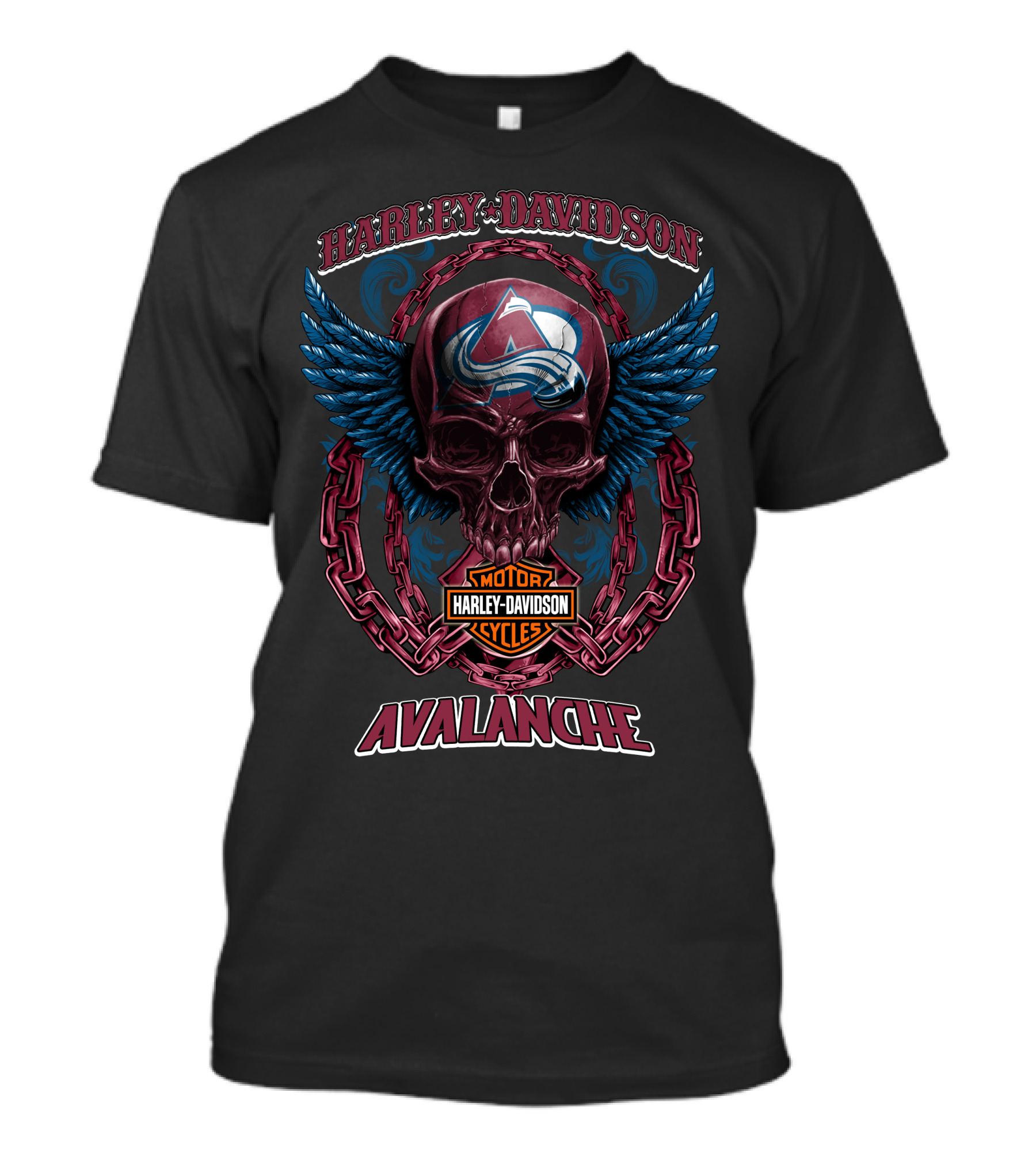 Harley Davidson Nhl Colorado Avalanche Skull Wings Motorcycle Cycles T-Shirt