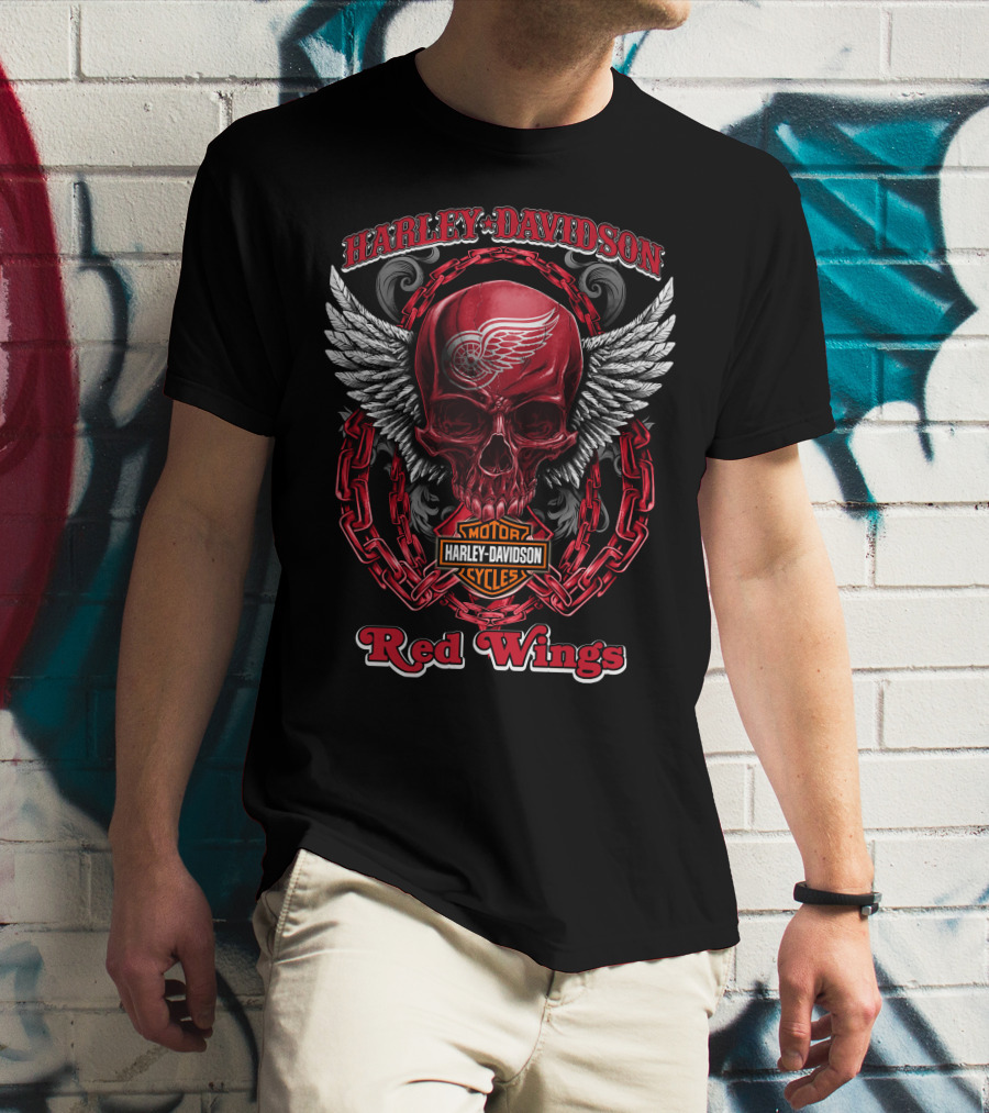 Harley Davidson Motor Cycles Red Wings T-Shirt