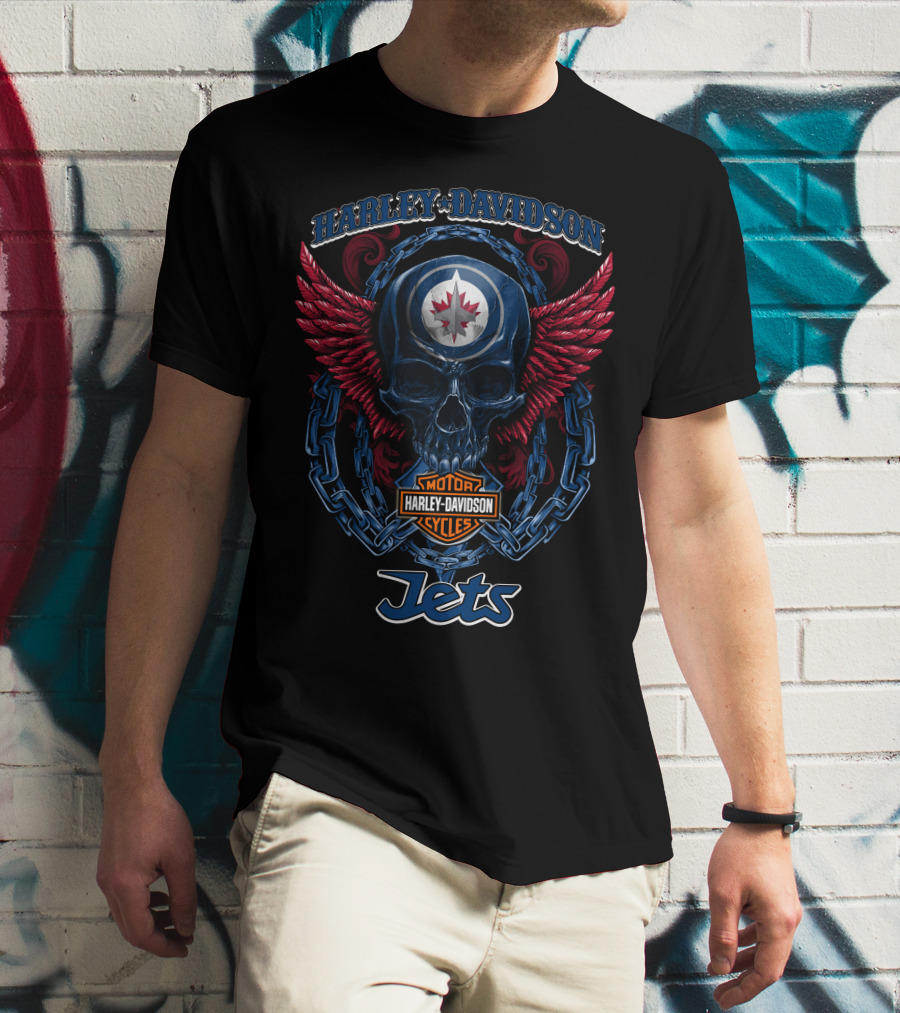 Harley Davidson Motor Cycles Nhl Winnipeg Jets Skull Wings T-Shirt