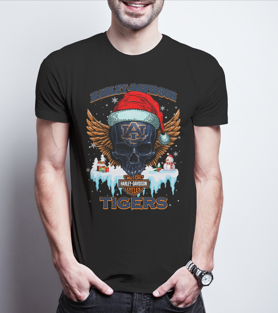 Harley Davidson Auburn Tigers Santa Skull T-Shirt