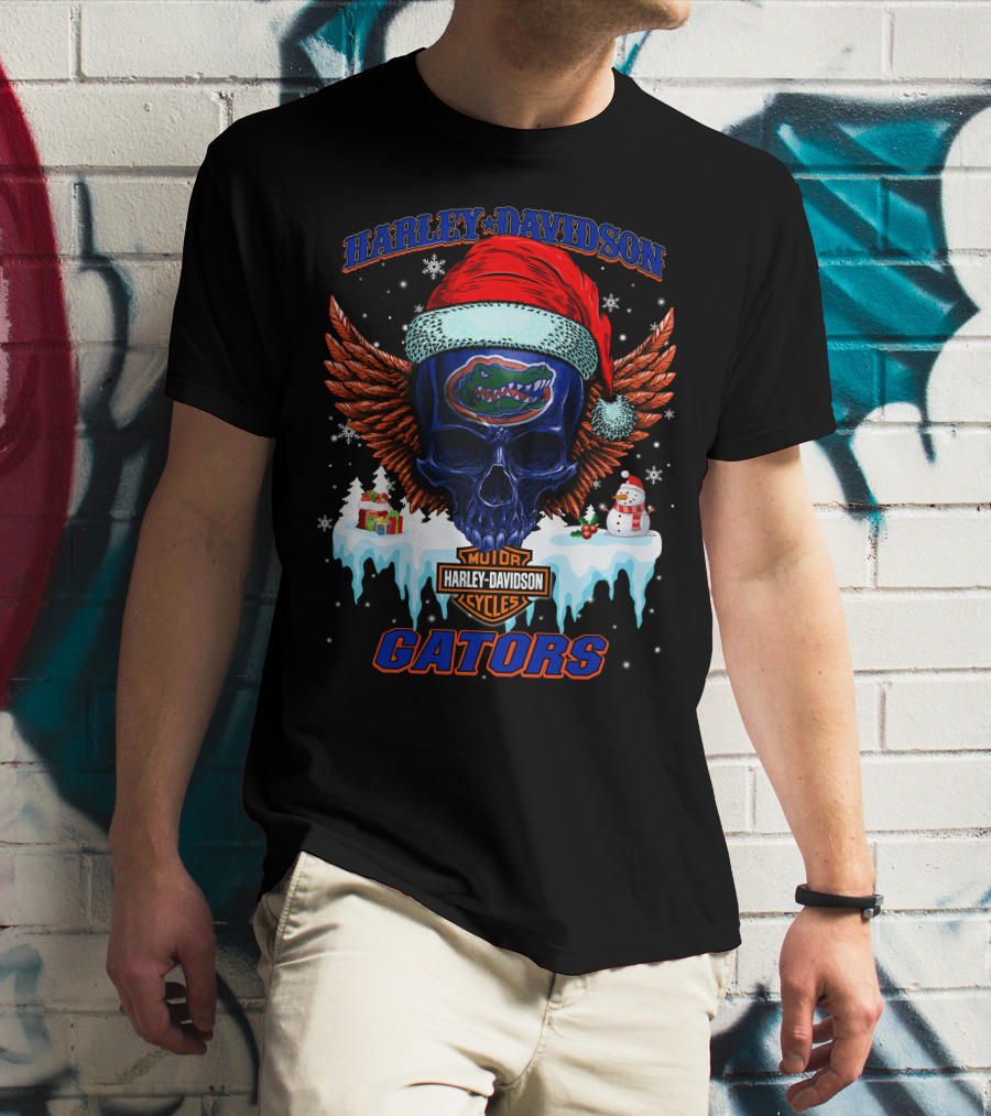 Harley Davidson Motor Cycles Gators Santa Skull T-Shirt