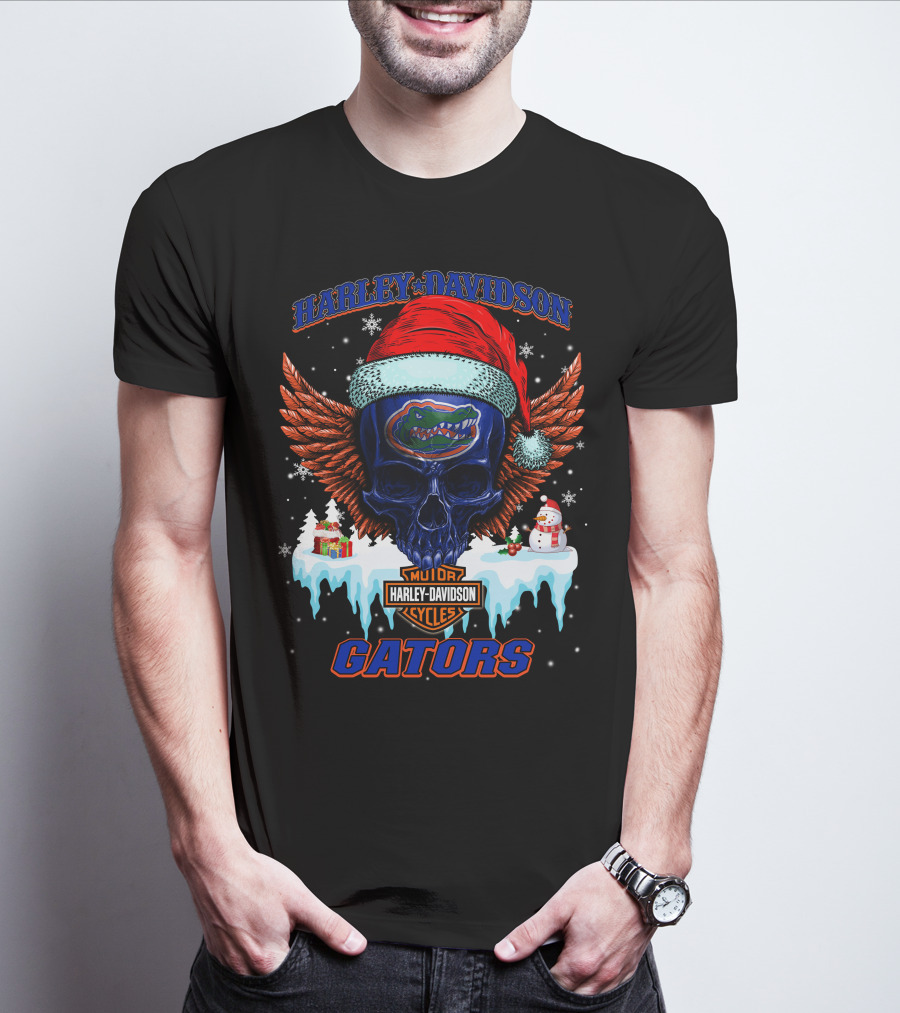 Harley Davidson Motor Cycles Gators Santa Skull T-Shirt