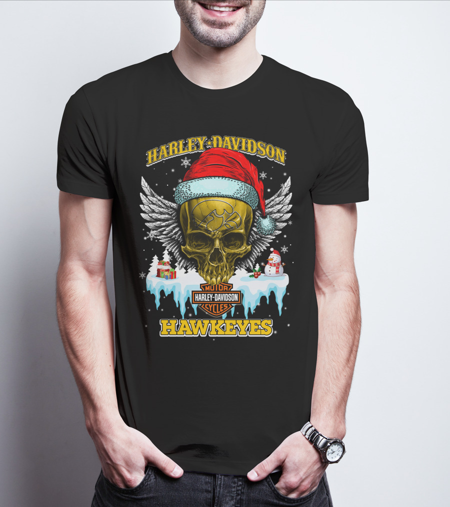 Harley Davidson Hawkeyes Motorcycles Holiday Skull And Wings T-Shirt