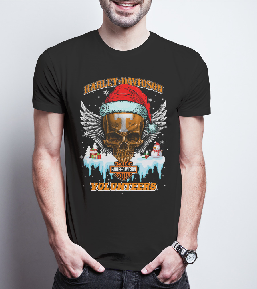 Harley Davidson Motor Cycles Tennessee Volunteers Santa Skull T-Shirt