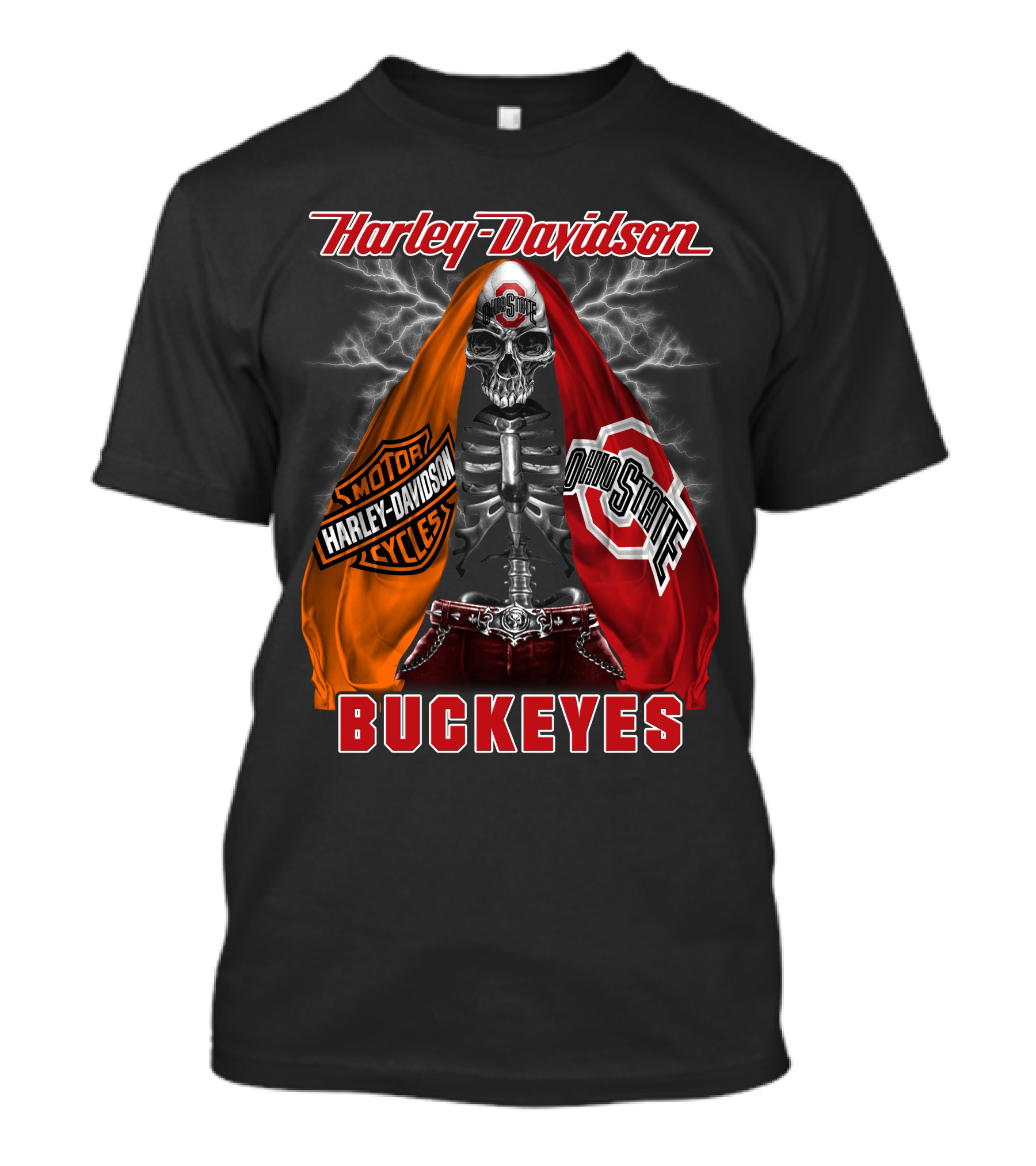 Harley Davidson Ohio State Buckeyes Skeleton Motocycles T-Shirt
