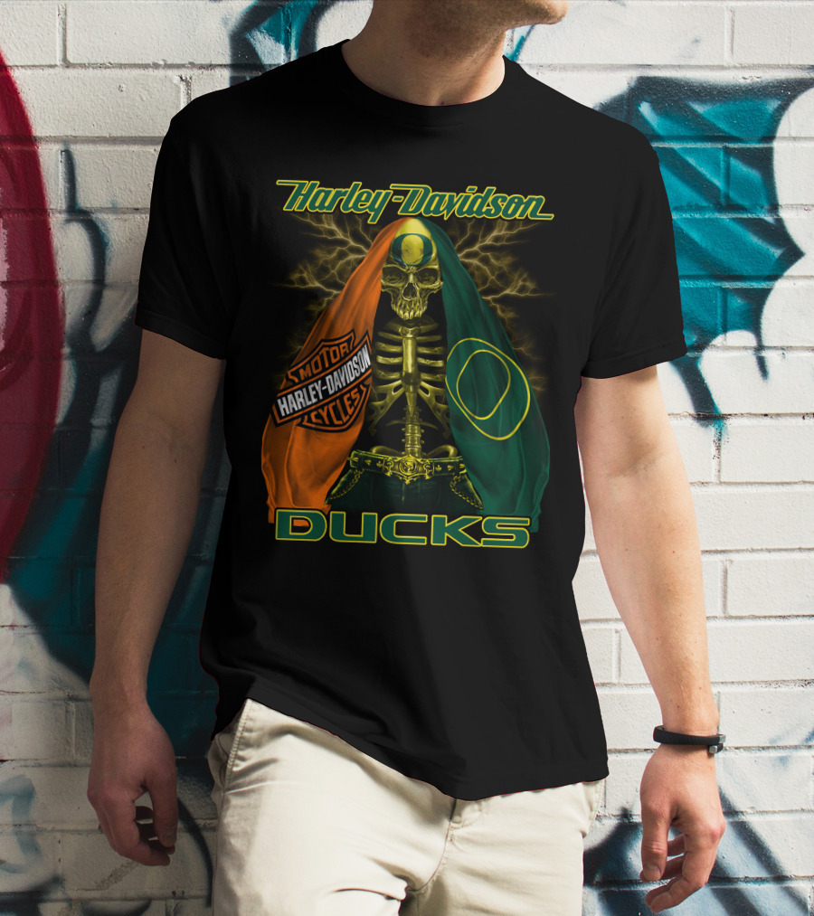 Harley Davidson Motorcycles Ducks Oregon Skeleton T-Shirt