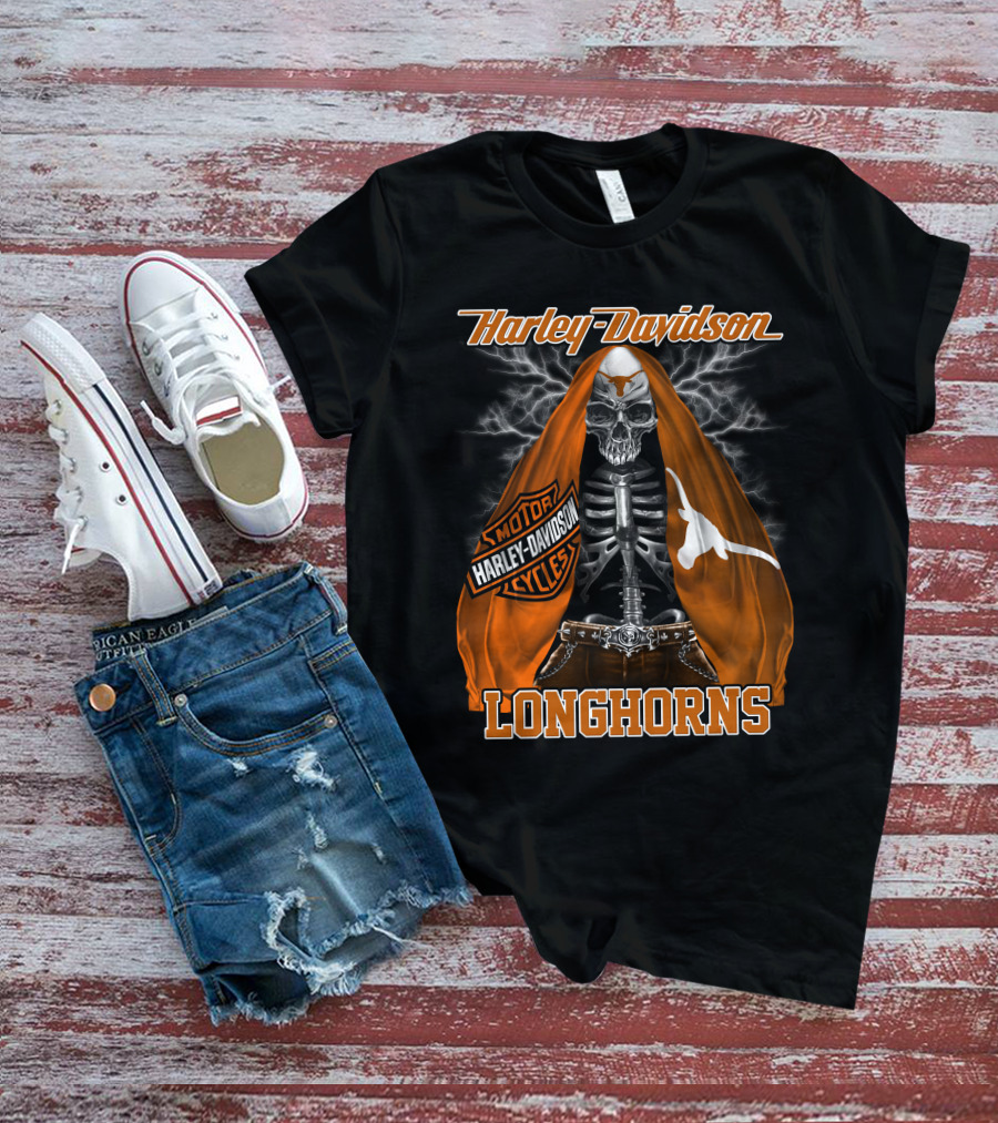Harley Davidson Motorcycles Skeleton Longhorns T-Shirt