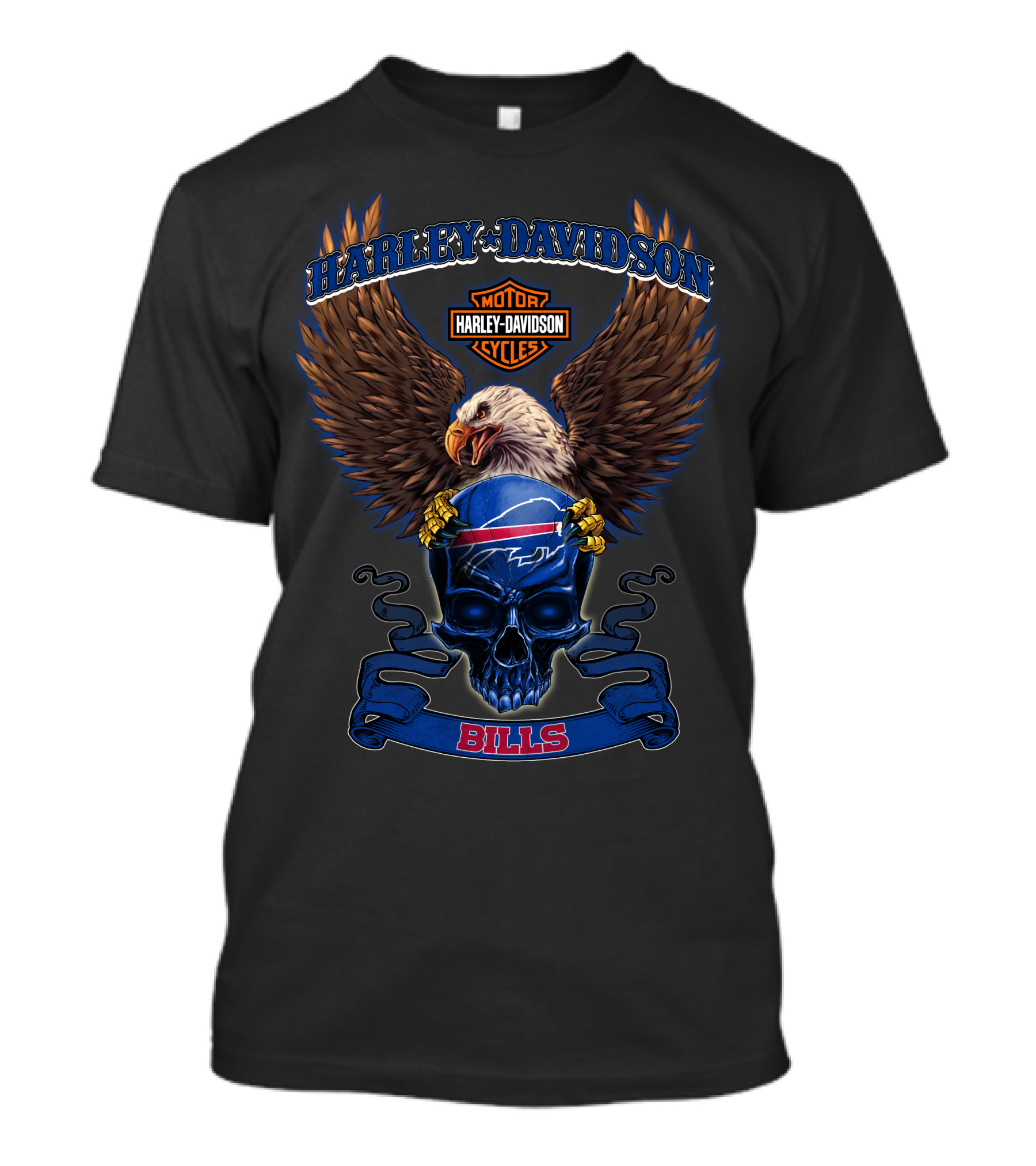 Harley Davidson Motor Cycles Eagle Skull Buffalo Bills T-Shirt