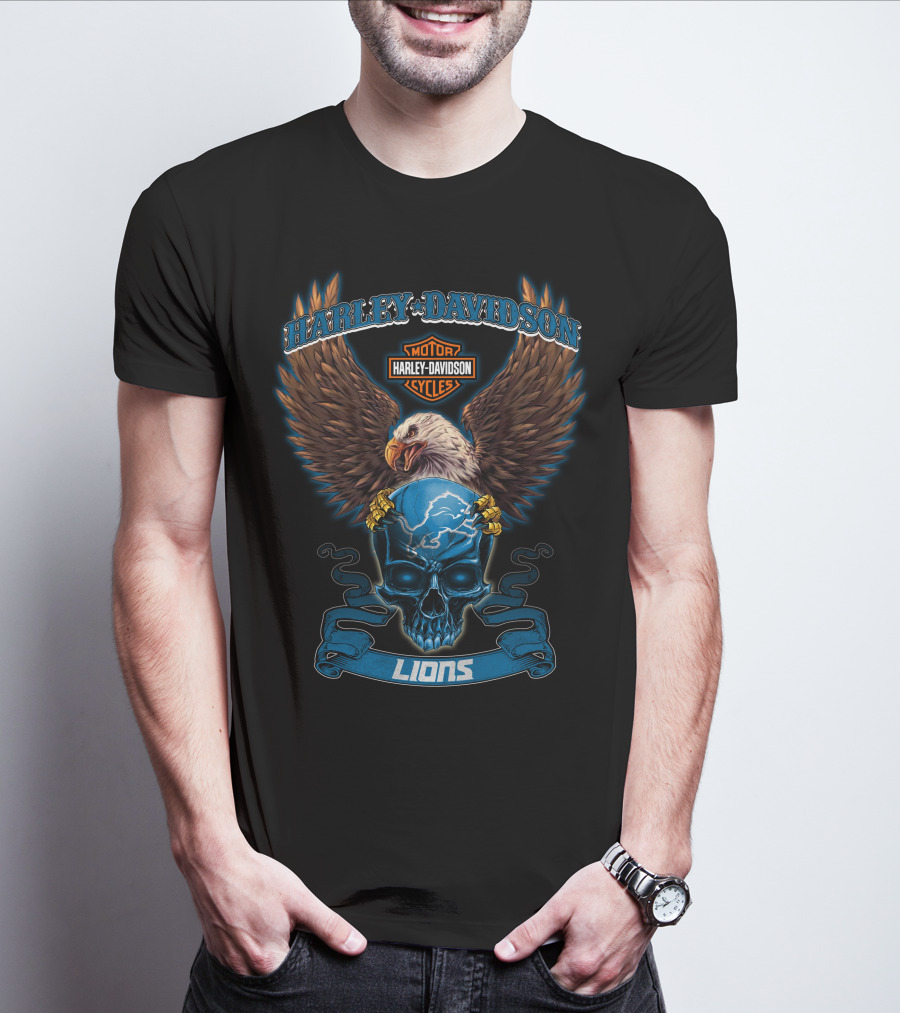 Harley Davidson Motor Cycles Eagle Lions Skull T-Shirt
