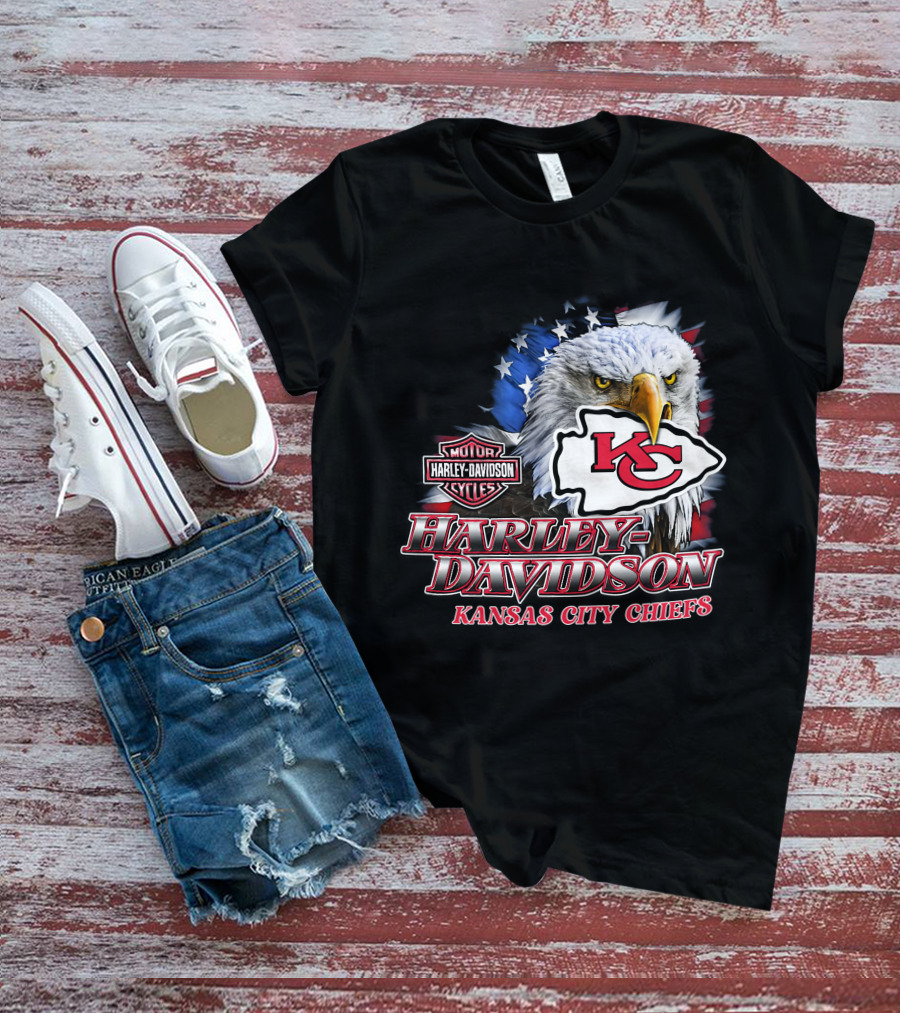 Harley Davidson Kansas City Chiefs Nfl Eagle American Flag T-Shirt