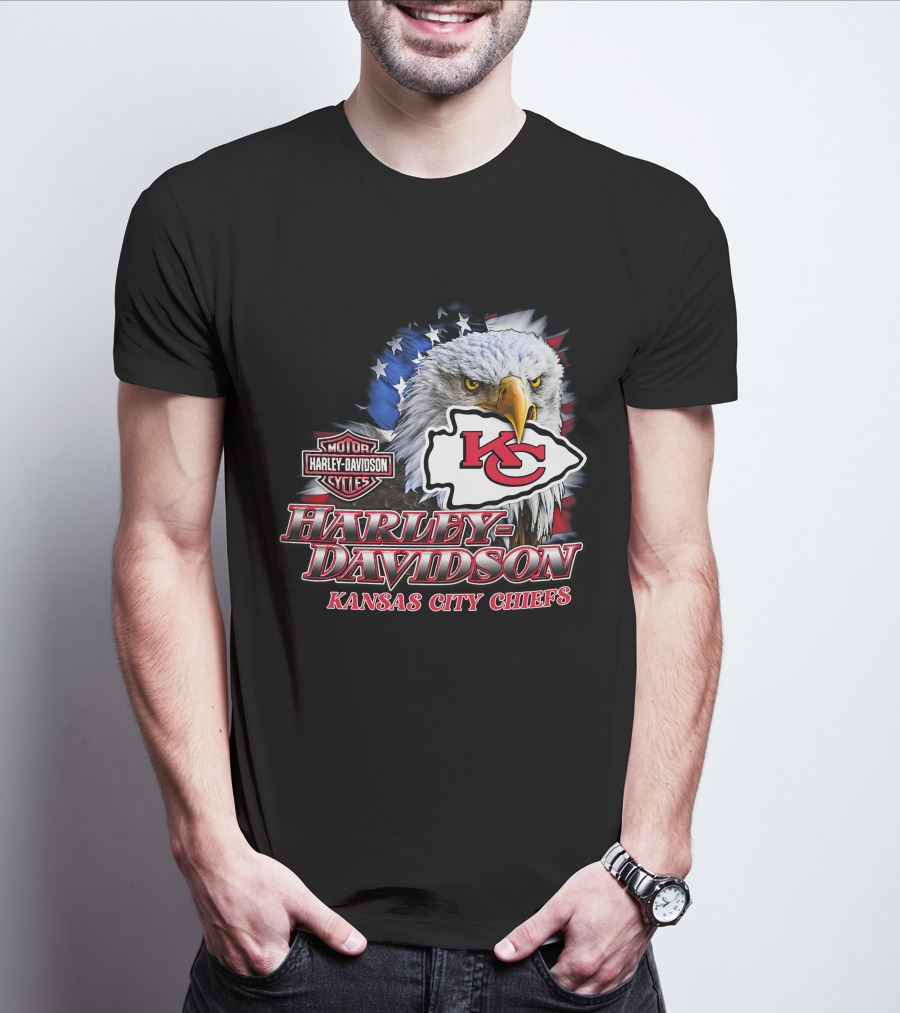 Harley Davidson Kansas City Chiefs Nfl Eagle American Flag T-Shirt