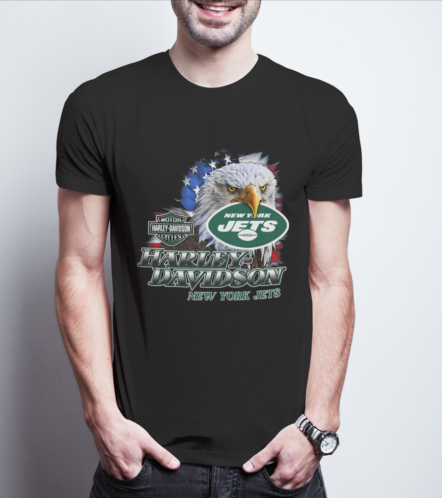 New York Jets Harley Davidson American Eagle Nfl T-Shirt