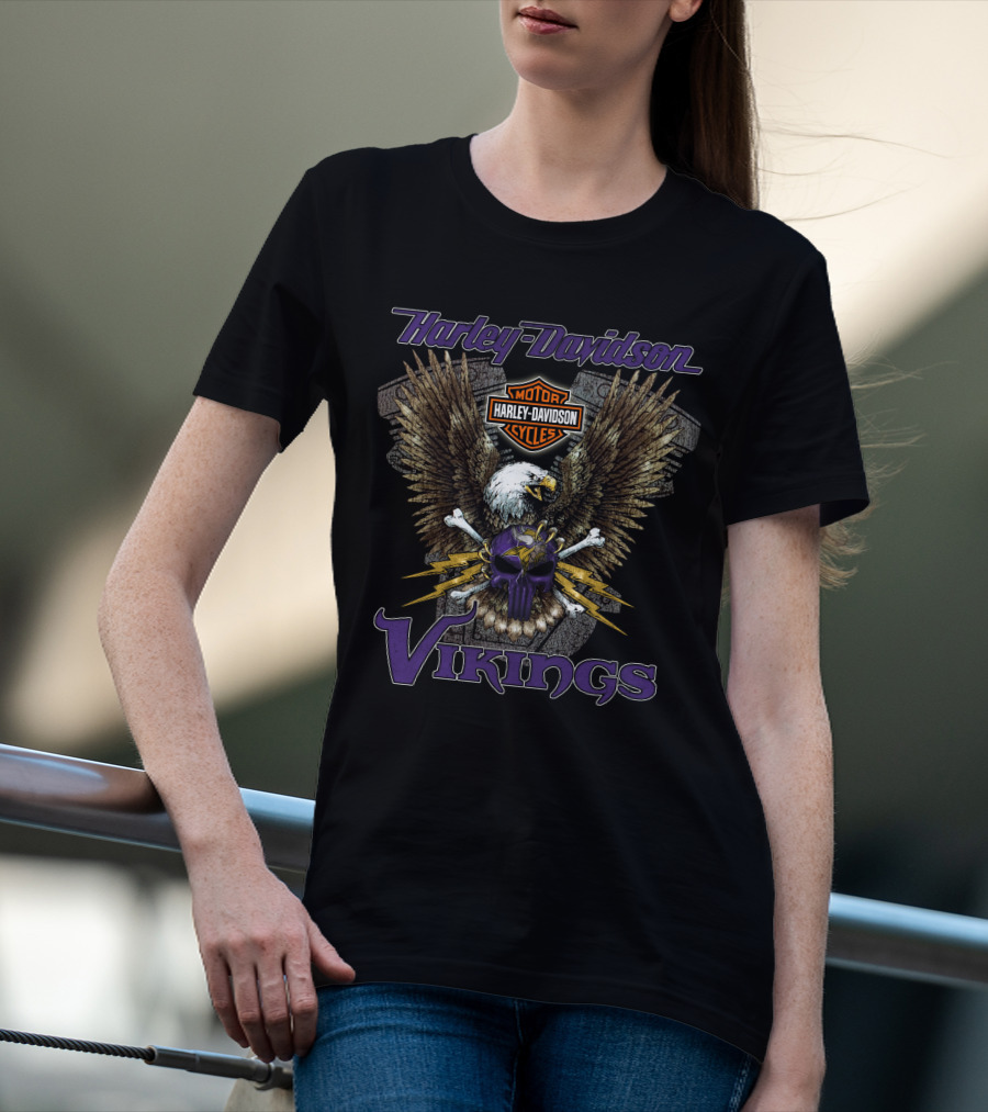 Harley Davidson Vikings Skull Eagle Nfl Minnesota T-Shirt