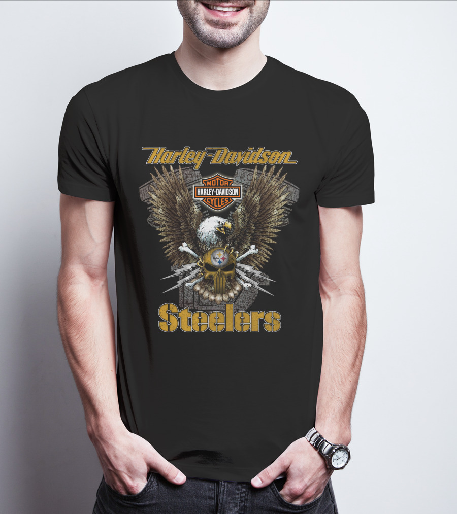 Harley Davidson Motor Cycles Steelers Eagle Nfl Pittsburgh T-Shirt