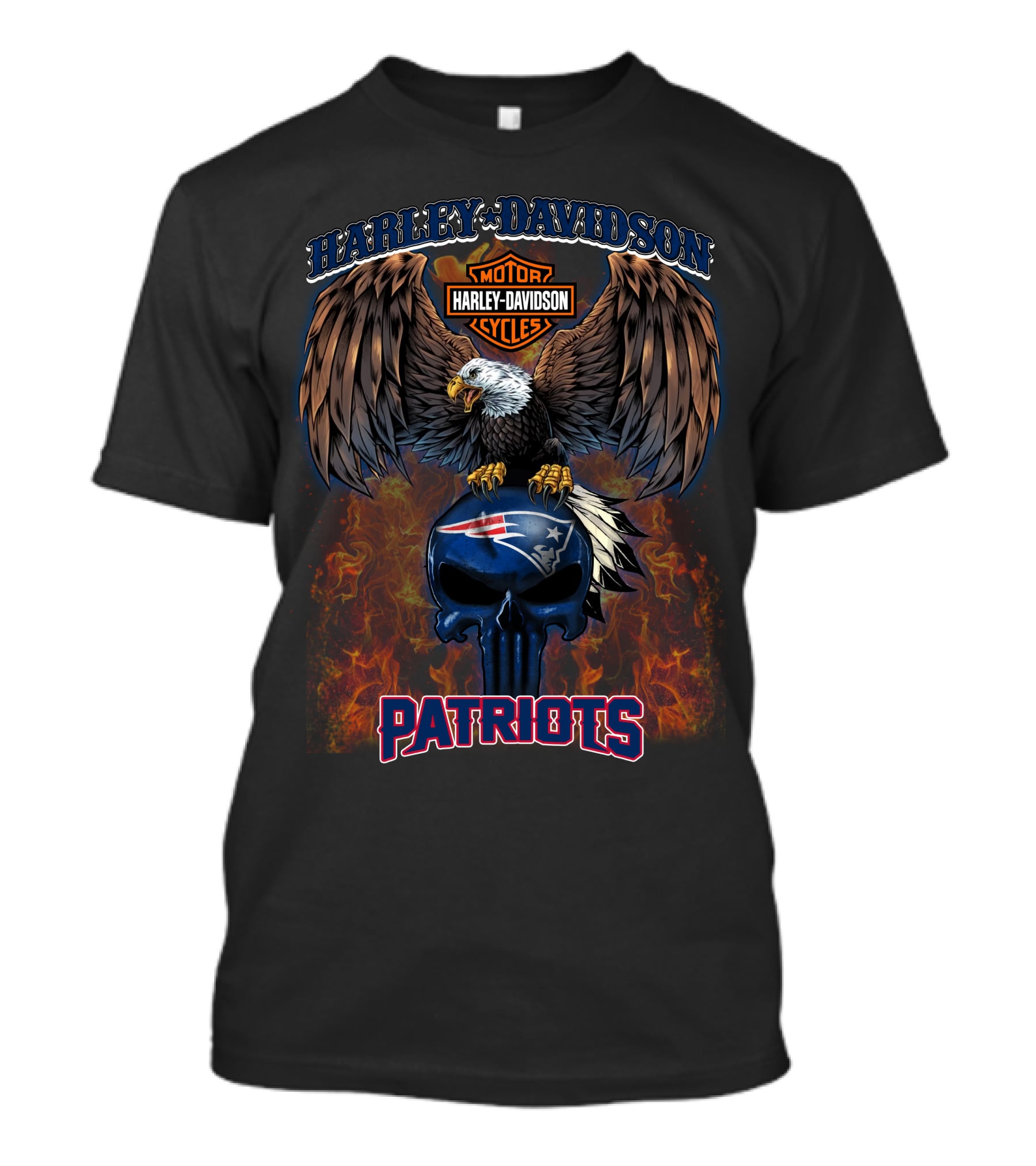 Harley Davidson New England Patriots Nfl Skull And Eagle T-Shirt
