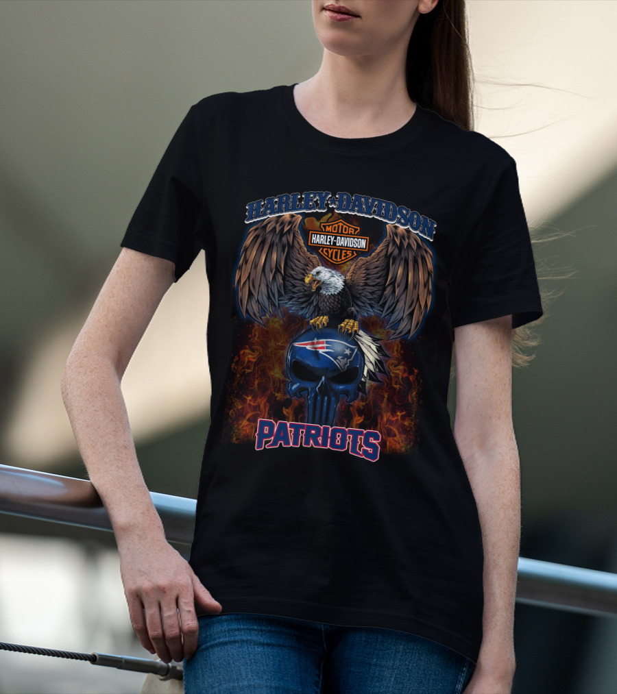 Harley Davidson New England Patriots Nfl Skull And Eagle T-Shirt