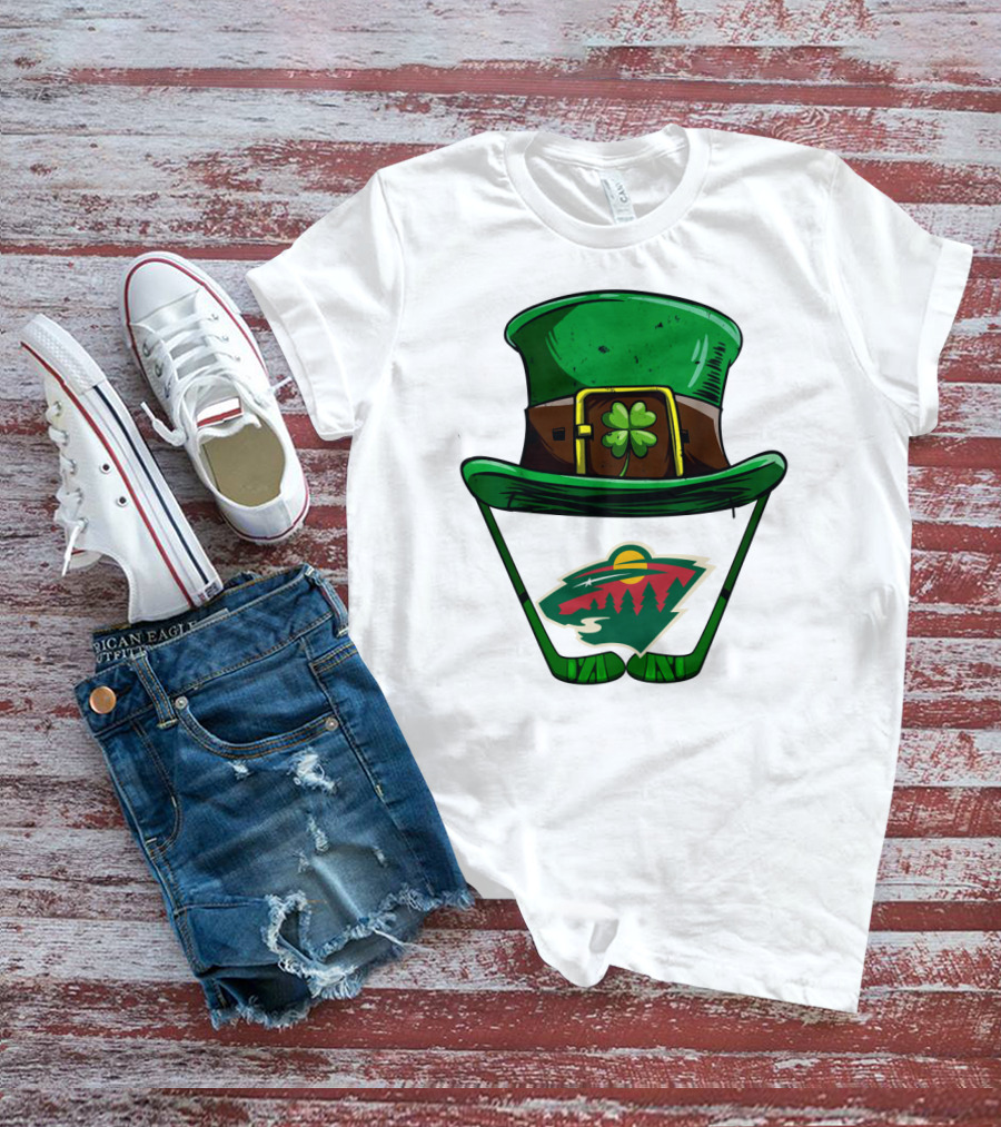 Minnesota Wild St. Patrick's Day Hockey Shamrock Hat T-Shirt
