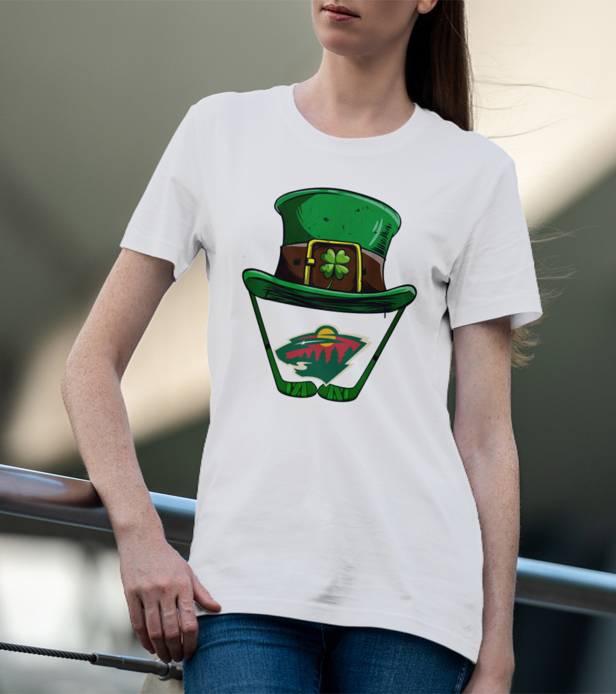Minnesota Wild St. Patrick's Day Hockey Shamrock Hat T-Shirt