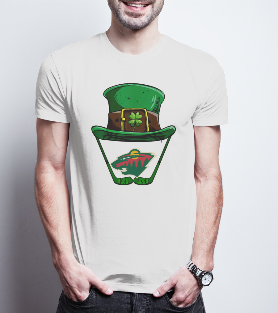 Minnesota Wild St. Patrick's Day Hockey Shamrock Hat T-Shirt