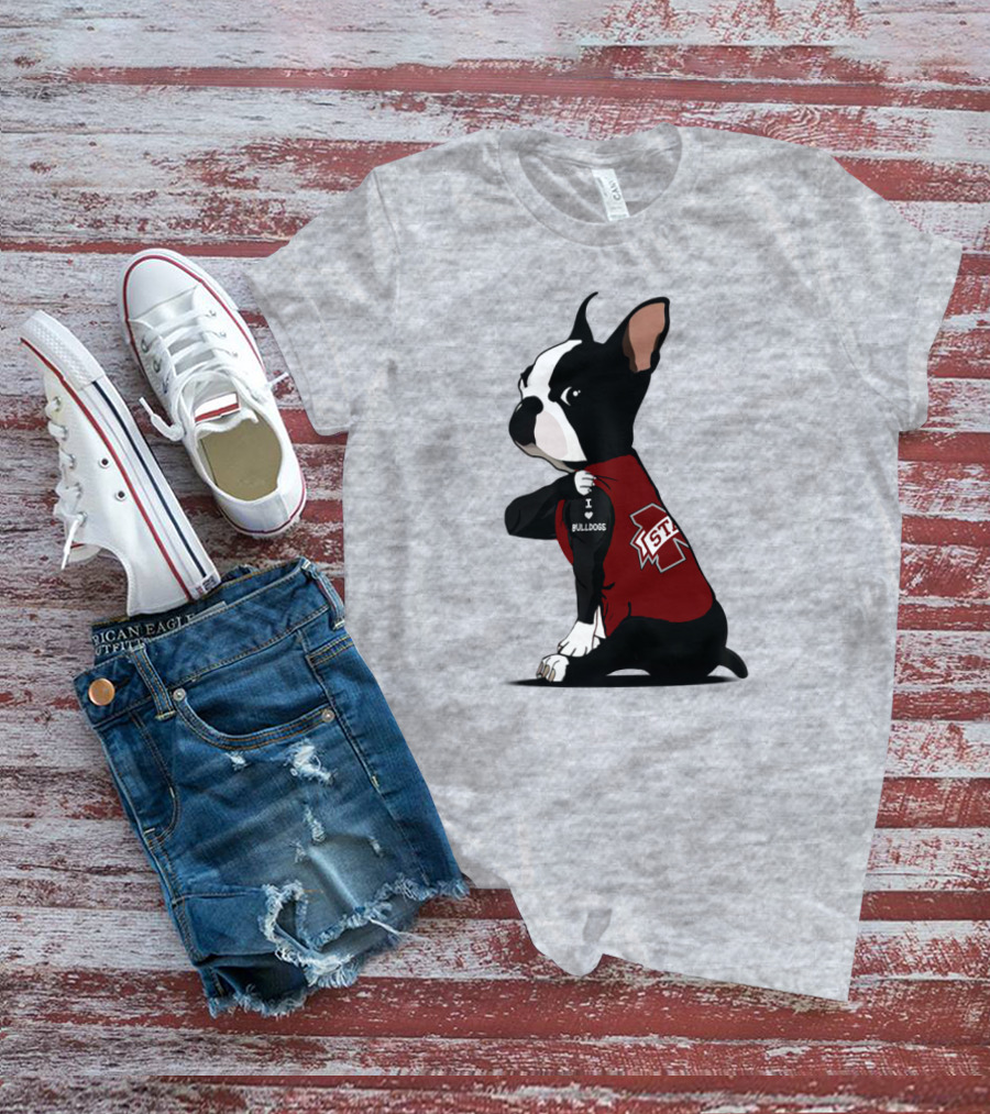 Mississippi State Bulldogs Love Boston Terrier In Jersey T-Shirt