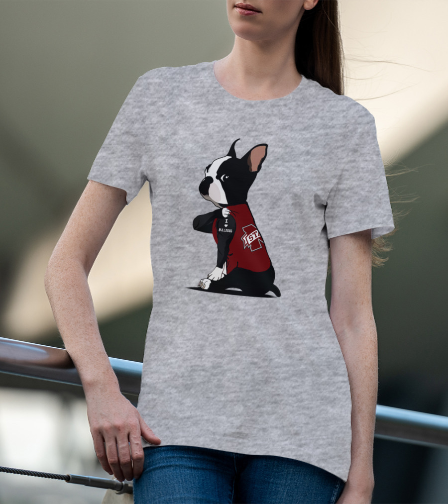 Mississippi State Bulldogs Love Boston Terrier In Jersey T-Shirt