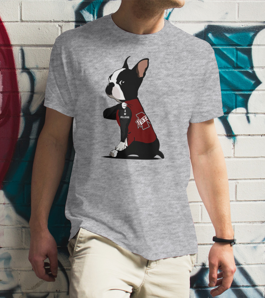 Mississippi State Bulldogs Love Boston Terrier In Jersey T-Shirt