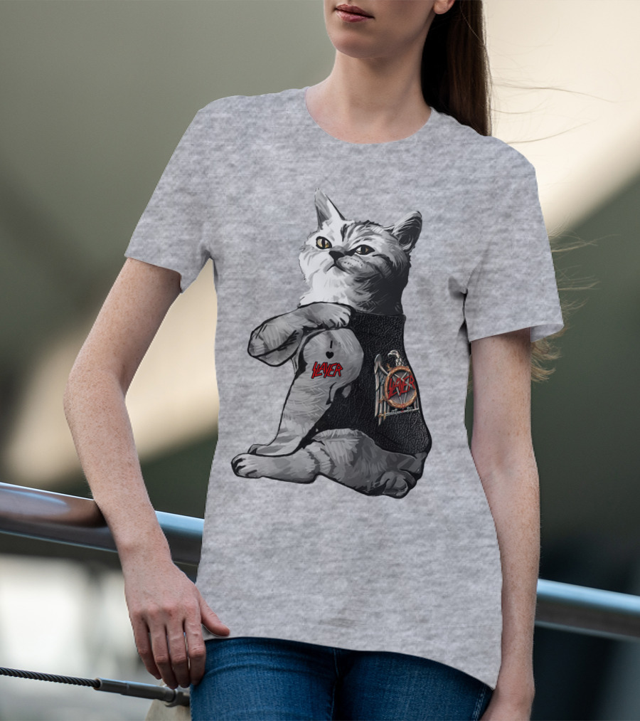 Cat Wearing Iconic Slayer Logo Vest T-Shirt