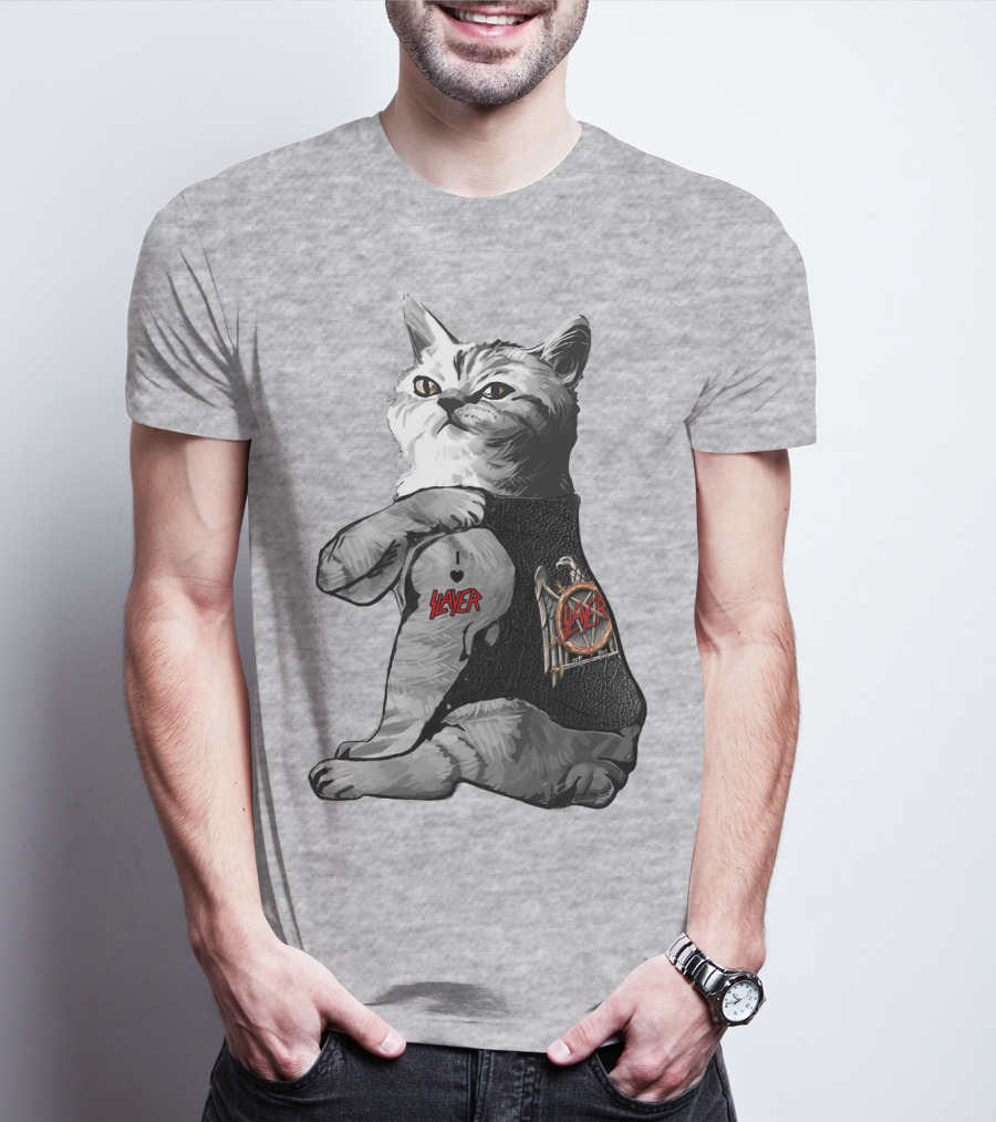 Cat Wearing Iconic Slayer Logo Vest T-Shirt