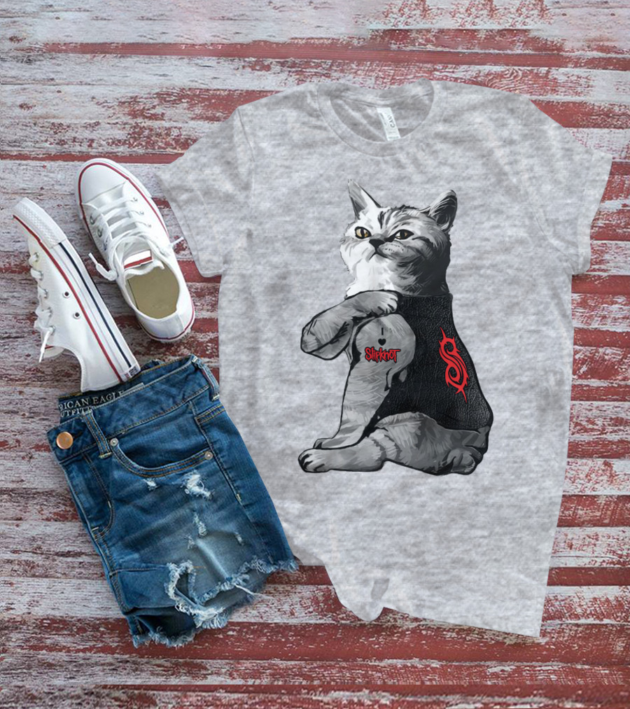 Slipknot Cat With Logo And Heart Tattoo T-Shirt